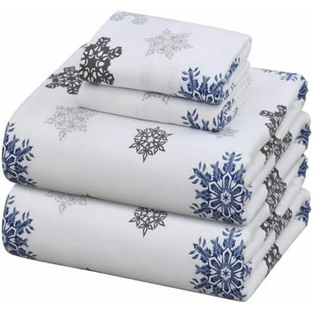 Flannel Sheets Queen Size - 100% Cotton Double Brushed Bed Sheets, Deep Pockets 16 Inches Queen Sheet Set, All Seasons Breathable & Extra Soft - Warm & Cozy, 4 Piece, White Snow