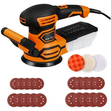 Restored Tacklife PRS03A 450W 5-inch Power Random Orbital Sander Up to 13,000 RPM Adjustable Speeds & Dust Collection System with 20Pcs Sandpapers & Polishing Kit for Woodworking (Refurbished)