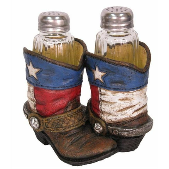 De Leon Collections 12409 Faux Tooled Leather Texas Red, White, Blue Western Cowboy Boots Salt and Pepper Shaker Holder Set