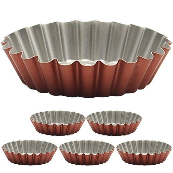 OFFIGAM 6-Piece Brown Carbon Steel Tart Pans for Baking, Non-Stick Tart Molds Set for Perfect Pastries