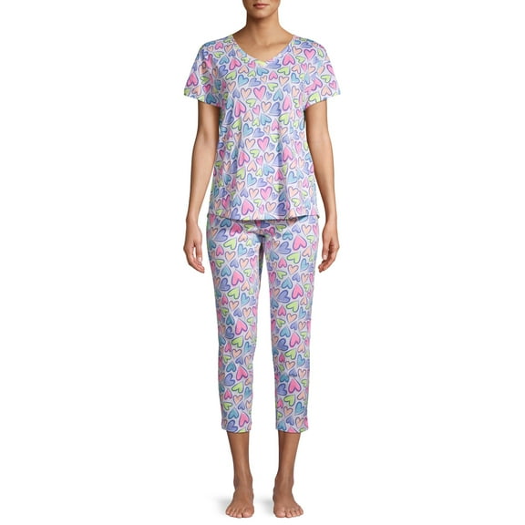 Secret Treasures Women's Hearts Short Sleeve Tee and Capri Sleep Set, 2 Piece