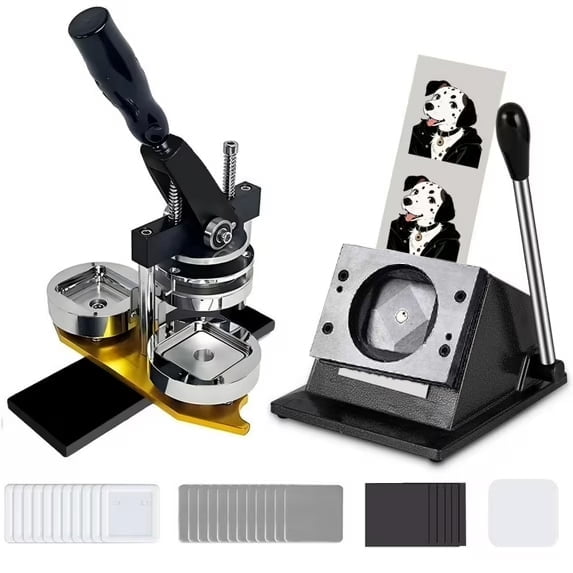 Ponguvn 2"X2" Square Photo Magnet Maker Machine, DIY Fridge Button Maker Magnet Press Kit, with Paper Cutter & 100pcs Materials