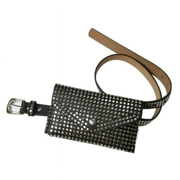 Fashion Rivets Waist Pack Luxury Pack Small Women Phone Pouch Punk Belt Bag Purse(Black)