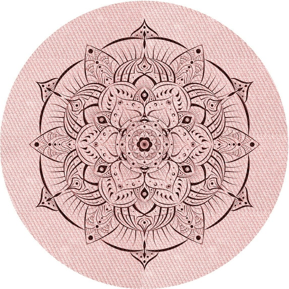 Ahgly Company Machine Washable Indoor Round Transitional Pink Bubble Gum Pink Area Rugs, 8' Round