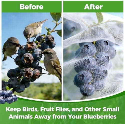 Blueberry Bush Netting Cover 2 Pack 8 x 8 ft, Garden Bird Netting with Zipper & Drawstring, Reusable Berry Bush Netting for Highbush Blueberries & Fruit Tree, Bird Deer Insect and Poultry Barrier