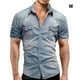 thumbnail image 2 of Sonducket Camisa vaquera fina para hombre, pantalones vaqueros elásticos suaves y delgados, camiseta de manga corta con cierre de botones, Camisetas Azul claro METRO, 2 of 6