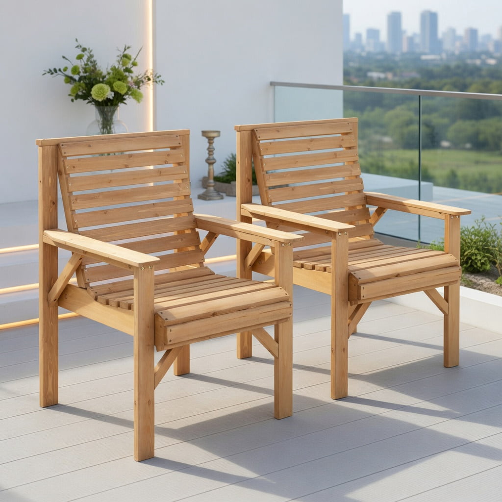 Resenkos Outdoor Solid Fir Wood Chair with Inclined Backrest, Outdoor Dining Chair for Outside Patio, All Weather, Porch, Garden, Poolside