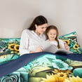thumbnail image 5 of Manfei Spring Flower Floral Bedding Queen Comforter Set, Chic Sunflower Rose Down Comforter, Teal Damask Barn Door Bedding Sets Queen with Comforter, Breathable Room Decorative, 3 Pieces Reversible, 5 of 8