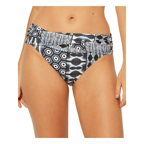 BLEU Women's Navy Multi Color Stretch Sarong Crossover Ruched Full Coverage Hipster Swimsuit Bottom 14