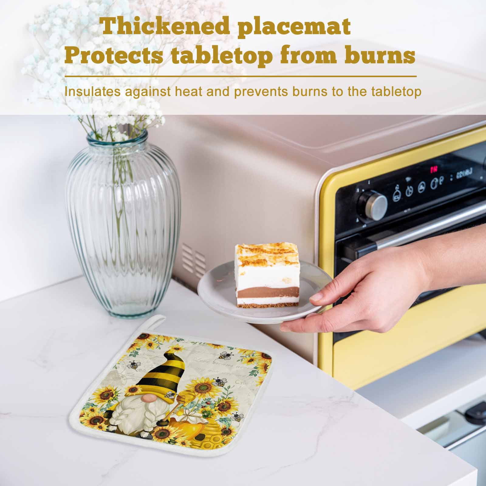 Sunflower Pot Holders for Kitchen Heatproof Potholder, 5 Pack Gnomes Flower Bee Eucalyptus Leaves Farmhouse Hot Pads Multipurpose Oven Pads Cloth Potholders Trivet for Cooking Baking