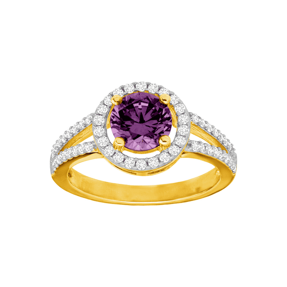 Women's Finecraft Natural Amethyst & Created White Sapphire Halo Split Shank Ring in Gold-Plated Sterling Silver
