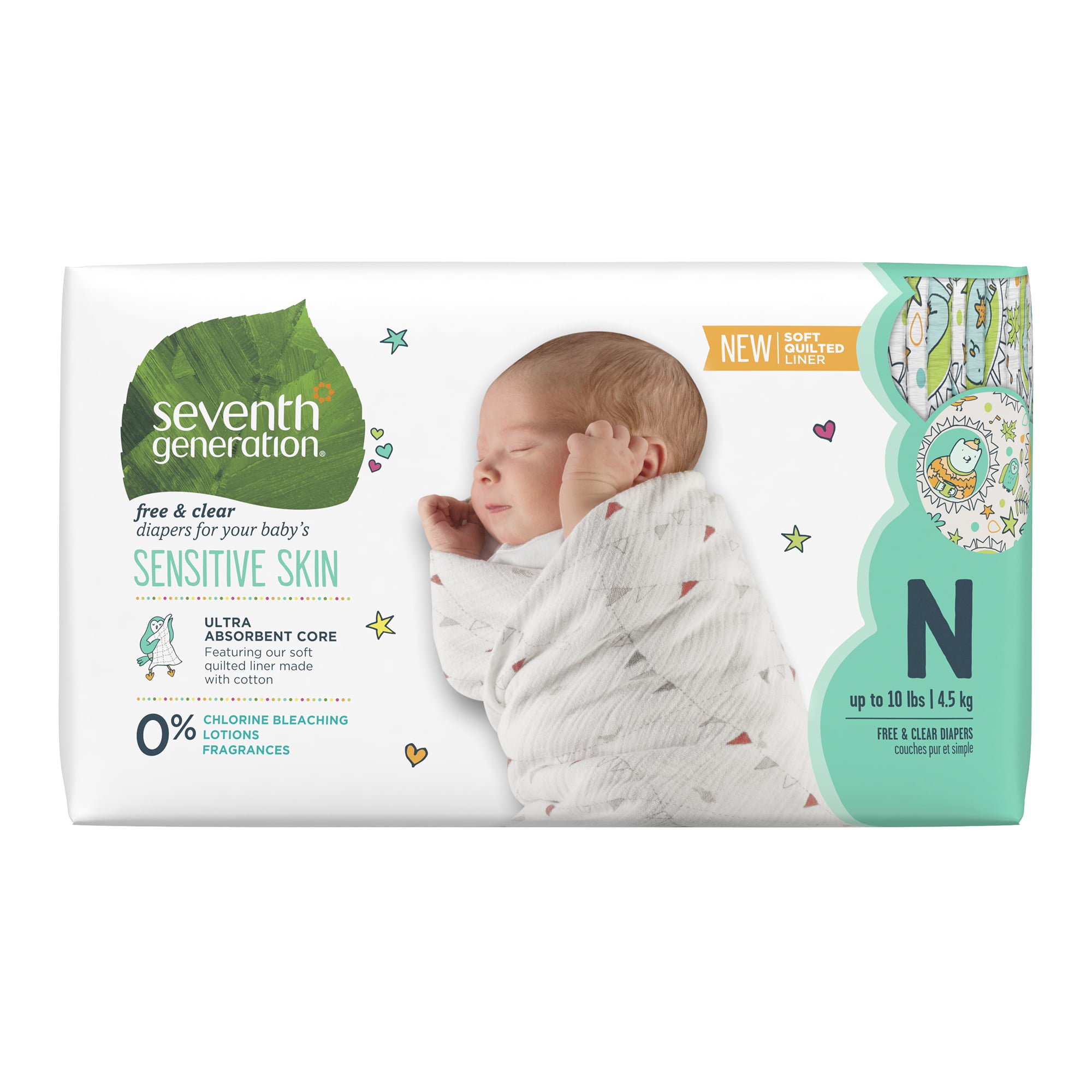 36 count Size 0 Newborn Animal Prints Seventh Generation Baby Diapers for Sensitive Skin 