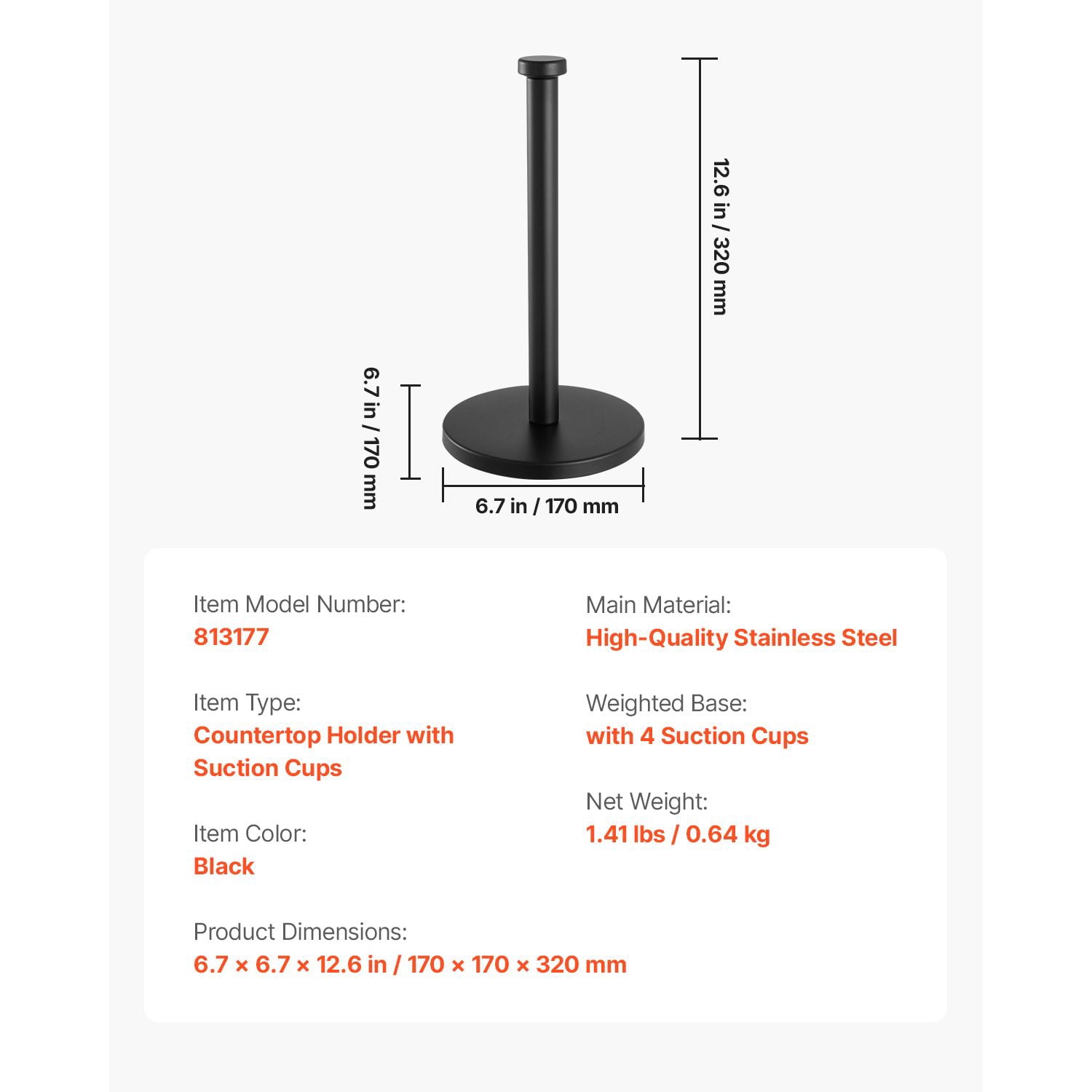 Paper Towel Holder Countertop, Stainless Steel Kitchen Paper Towel Stand with Weighted Base and Suction Cups, Non-slip Countertop Kitchen Paper Roll Holders for Kitchen Bathroom