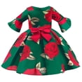 thumbnail image 2 of Odeerbi Princess Dresses For Girls Formal Dress Toddler Satin 2025 Long Sleeve Dress Bowknot Rose Print Birthday Party Gown Long Dresses Green, 2 of 7