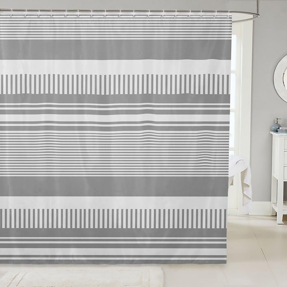 Grey Striped Shower Curtain for Bathroom Modern Fabric Bath Curtain 71x71 inches