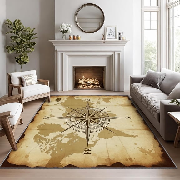 Compass Rugs for Living Room -Vintage Nautical Rug, 3x4 ft, Rustic Sailing Map Area Rugs for Bedroom, Coastal Maritime Washable Carpet for Entryway, Kitchen, Ocean Compass Home Decor & Gifts