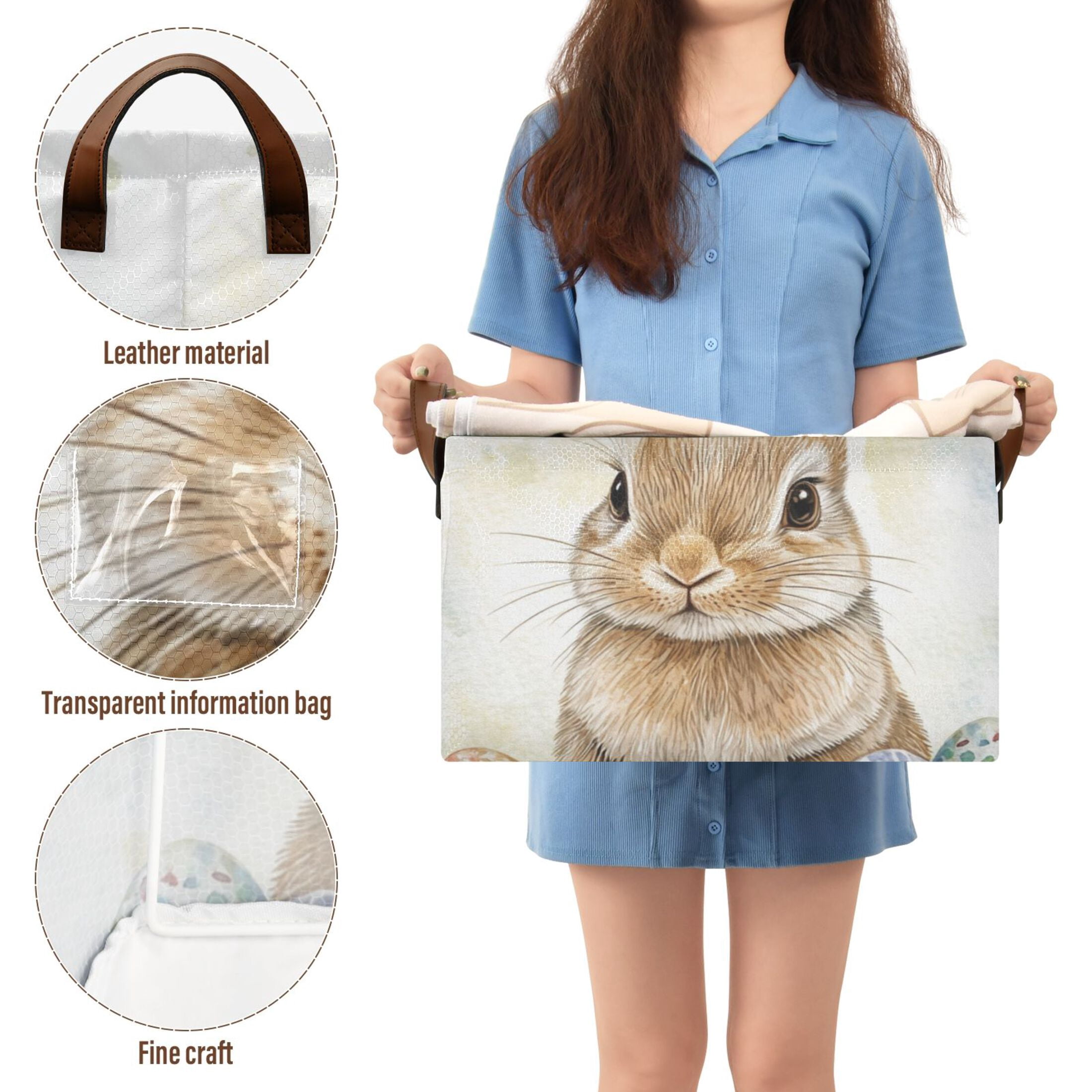 Bunny Easter Eggs Rabbit Foldable Storage Large Fabric Storage Baskets Organizer Storage Bins with Handles for Shelves