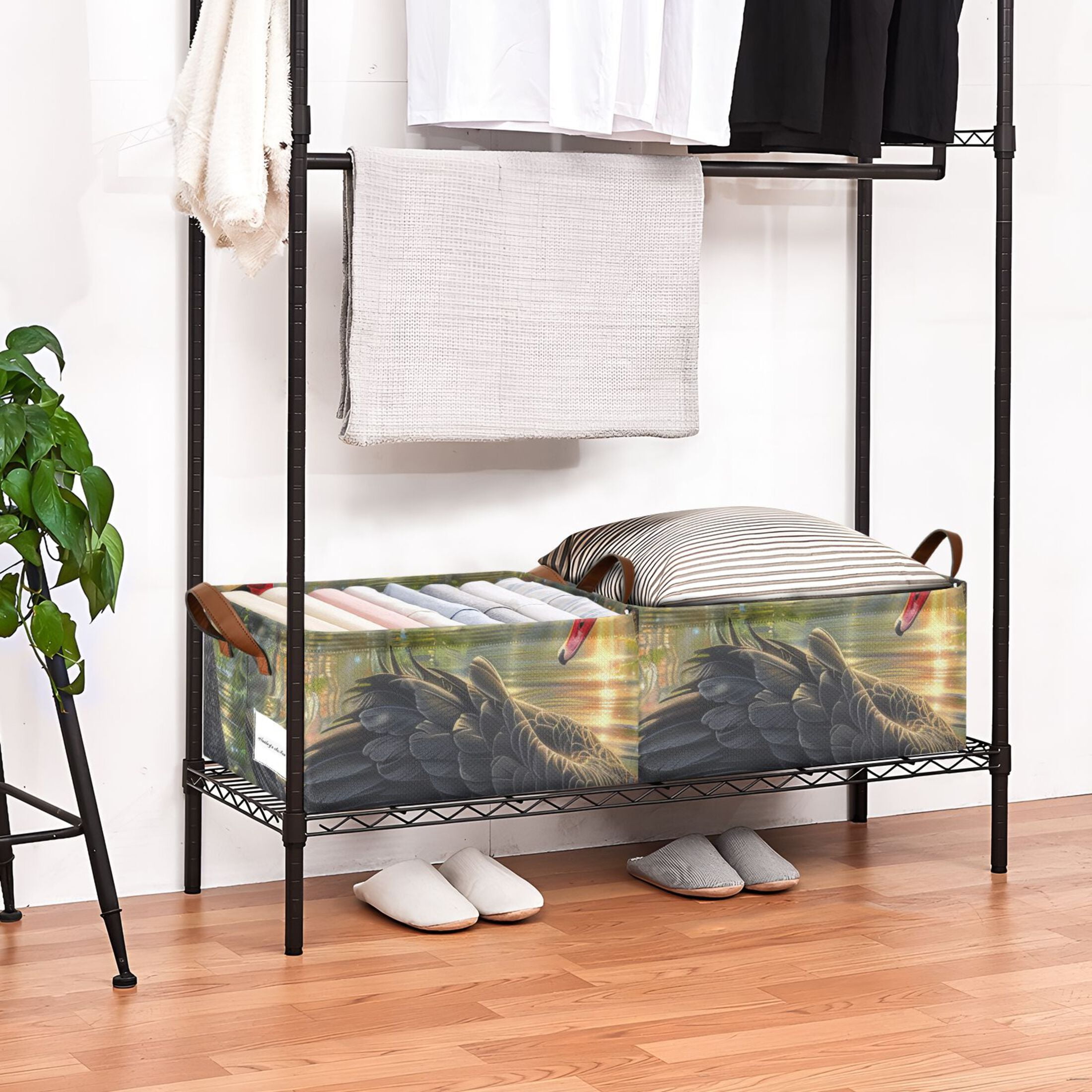 Black Swan Sunlight Storage Bins with Handles Foldable Storage Baskets for Shelves Organizer Cloth Baskets