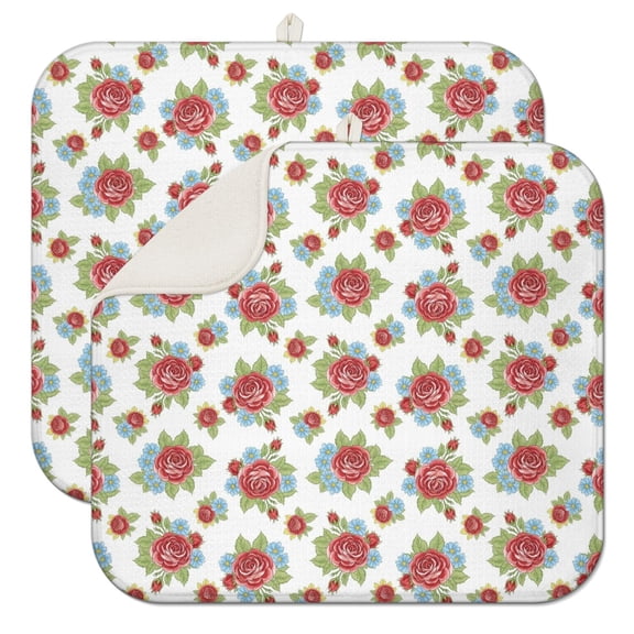 Pioneer Flower Floral Print Pattern Kitchen Dish Drying Mat 1 Pack, Ultra Absorbent Microfiber Drainer Mat, 16"x18"