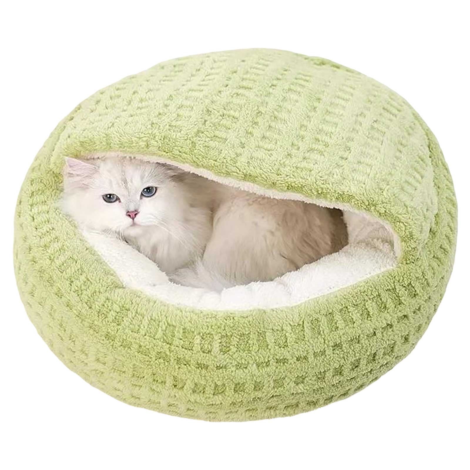 Moocorvic Winter Cat Bed, Round Plush Hooded Bed Cave for Indoor Cats or Small Dog, 23.6 Inch(L)