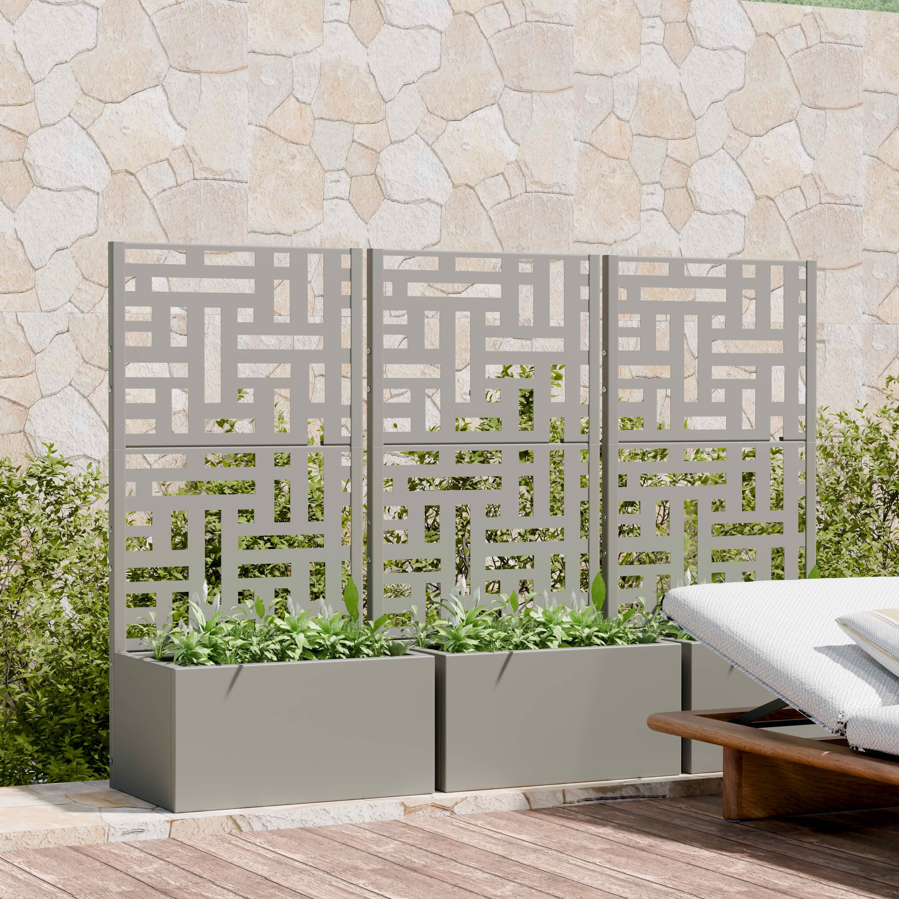 MAYEERTY 47X24" Metal Outdoor Gray Privacy Screen with Planter Box for Backyard & Garden, 2 Piece Set