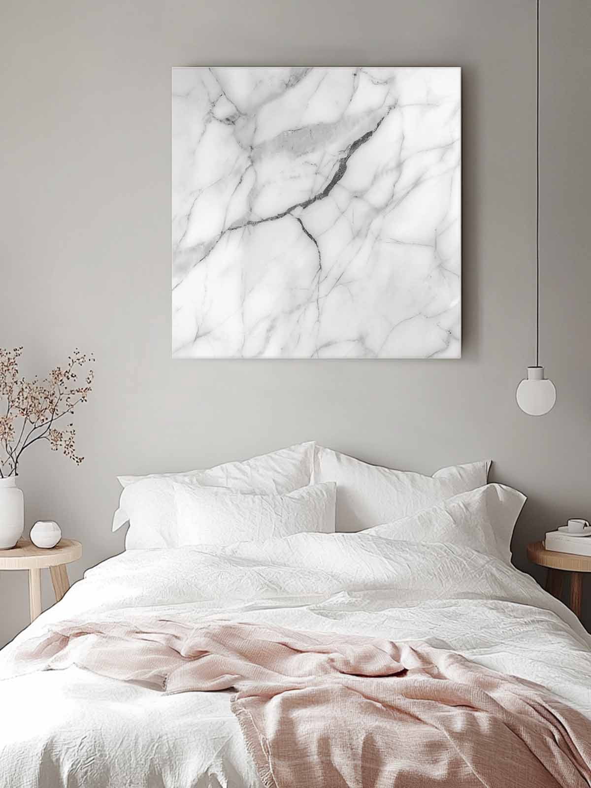 White Marble Canvas Wall Art, Grey White Abstract Art Framed Wall Decor Modern Artwork Prints Painting for Living Room, Bedroom, Kitchen & Cafe Decor 16x16 Inch