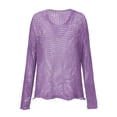 thumbnail image 6 of Lumistal Crochet Top for Women V Neck Hoodie Long Sleeve Knit Top Swimsuit Cover Up Crochet Tops Coverup Beach Vacation Outfit Summer Coats S-5XL Purple XXXXL, 6 of 6