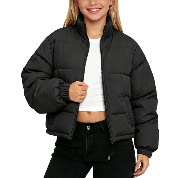 Zorckvet Girls' Padded Stand Collar Outerwear Jackets for Big Kids with Side Pockets