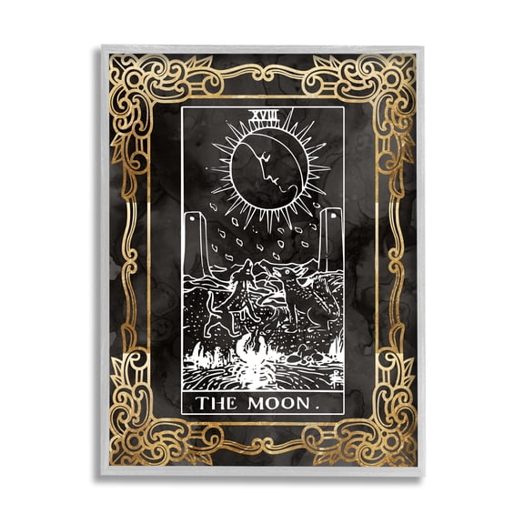 Stupell Industries Patterned Moon Tarot Landscape Painting Gray Framed Art Print Wall Art, 16 x 20