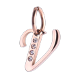 thumbnail image 1 of Charm para Pulsera LuckyLy, Dije Inicial Letra A, Acero Inoxidable con Baño de Oro Rosa 18k y Zirconia Cúbica, Modelo Lizzy rosa Letra V, 1 of 7