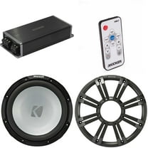 Kicker Marine KPX500.1 Powersports Amp & 12" 2 Ohm ( Charcoal Grill ) Subwoofer Audio Upgrade, Includes LED Remote