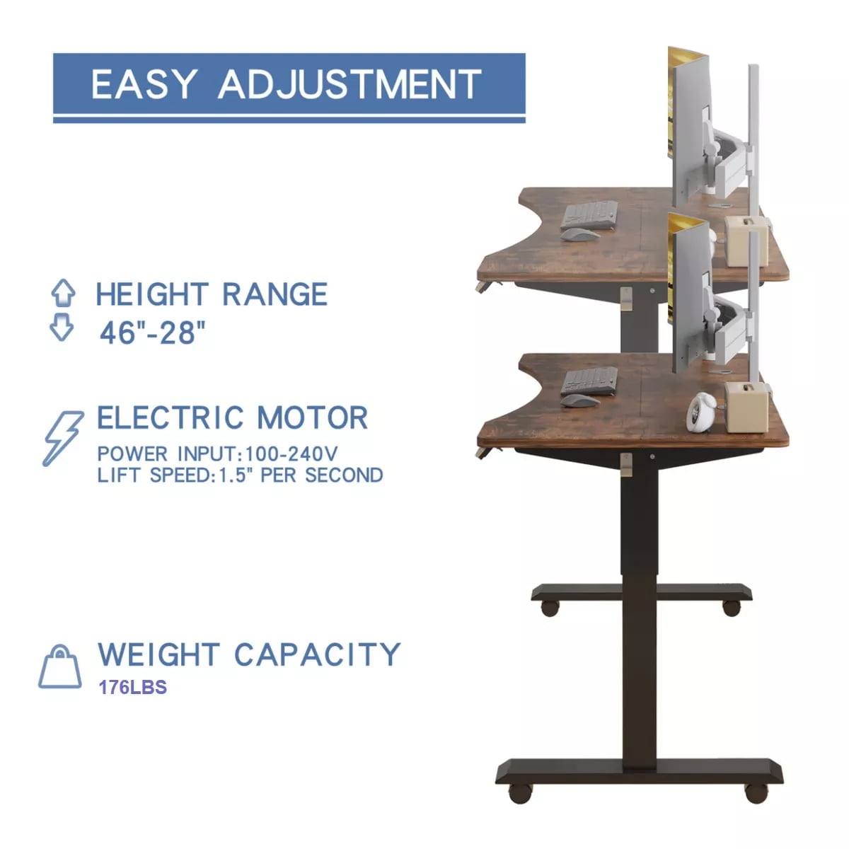 MXtark Electric Height Adjustable Standing Desk, Height Adjustable Ergonomic Desk,Splice Board Desk, Stand up Desk Workstation,Computer Table 55" Rustic Brown Top+Black Frame
