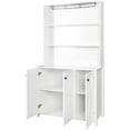 thumbnail image 4 of AngLink Large Kitchen Pantry Cabinet, Storage Hutch with Microwave Stand & Wine Rack, Freestanding Kitchen Cupboard Buffet Bar Cabinet with Barn Door & Open Shelves for Home (White), 4 of 16