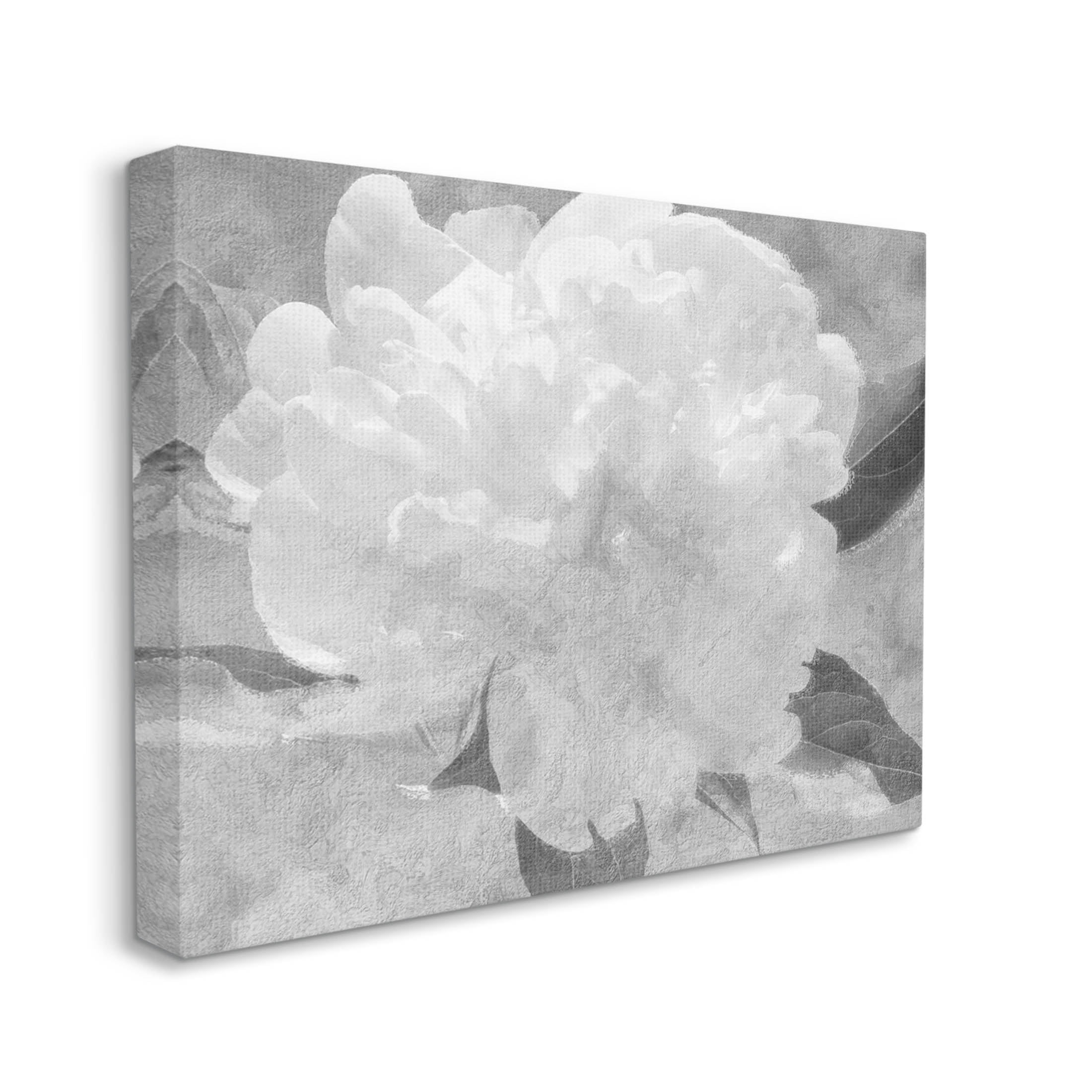White Flower Blossom Monochrome Botanical & Floral Graphic Art Gallery Wrapped Canvas Print Wall Art