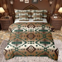 Homewish Bohemian Aztec Women Twin Bedding Sets 7-Piece, Brown Stripes Abstract Bedding Comforter Set, Rustic Farmhouse Style Reversible Sheet Sets, Lightweight Room Decor