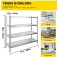 thumbnail image 5 of KFFKFF 70.9 x 17.7 x 59 inch Stainless Steel Shelving Adjustable Storage Shelves,4-Tier Storage Shelving Units, 1650 Lbs Capacity Heavy Duty Stainless Steel Shelf, Perfect for Kitchen and Garage, 5 of 9