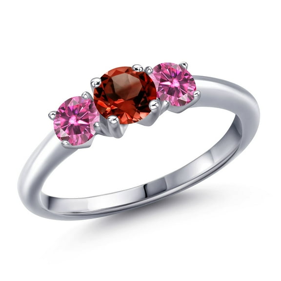 Gem Stone King 925 Sterling Silver Red Garnet and Pink Moissanite Engagement Ring for Women | 1.01 Cttw | Round 5MM | Gemstone January Birthstone | Size 7