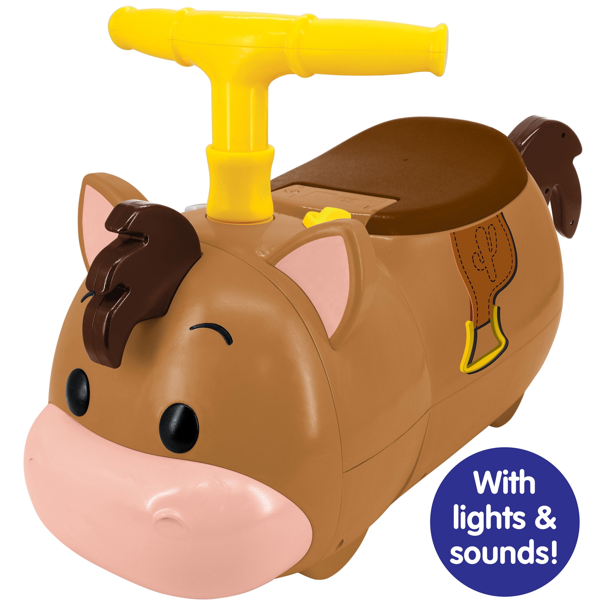 Kiddieland: Lights & Sounds Zoom Ride-On - Bullseye - Disney Toy Story Character Foot-To-Floor Vehicle, Storage Seat, Fold Handlebar, Toddlers 12-36mo