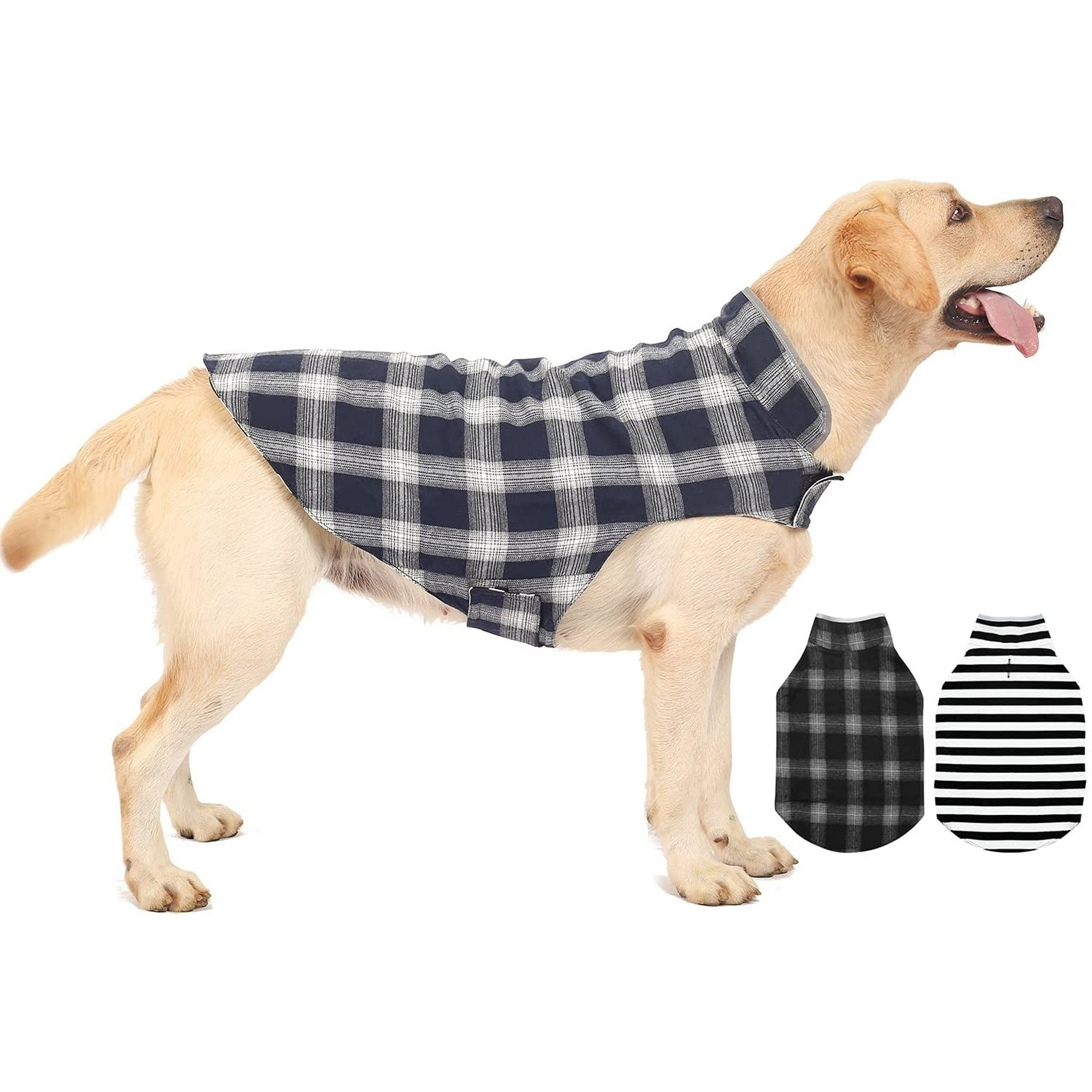 ATTOE Dog Winter Coat Warm Reflective Striped British British Plaid Reversible Jacket Velcro Closure for Small Medium Large Boy Girl Dogs