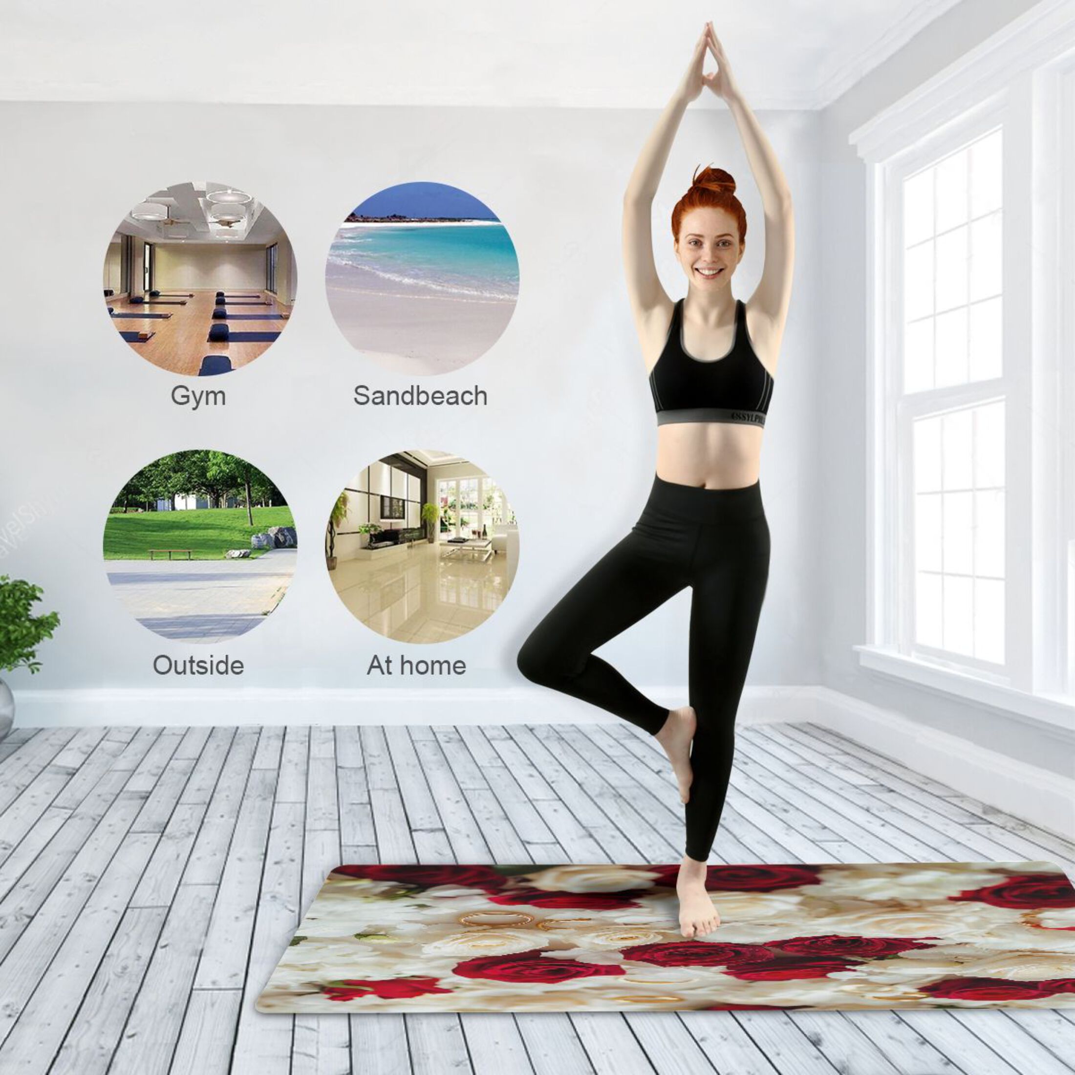 BZSMCE Yoga Mat Women Roses and Gold Rings Fitness Mat