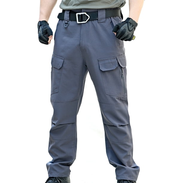 Pantalones largos para hombre, casuales, a la moda, sólidos, con múltiples bolsillos, cintura elástica y cremallera.