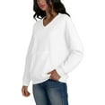thumbnail image 5 of Women's V-Neck Sweatshirt with Pockets, Womens V Neck Sweatshirts No Hood Lightweight Casual Soft Fashion White XL, 5 of 7
