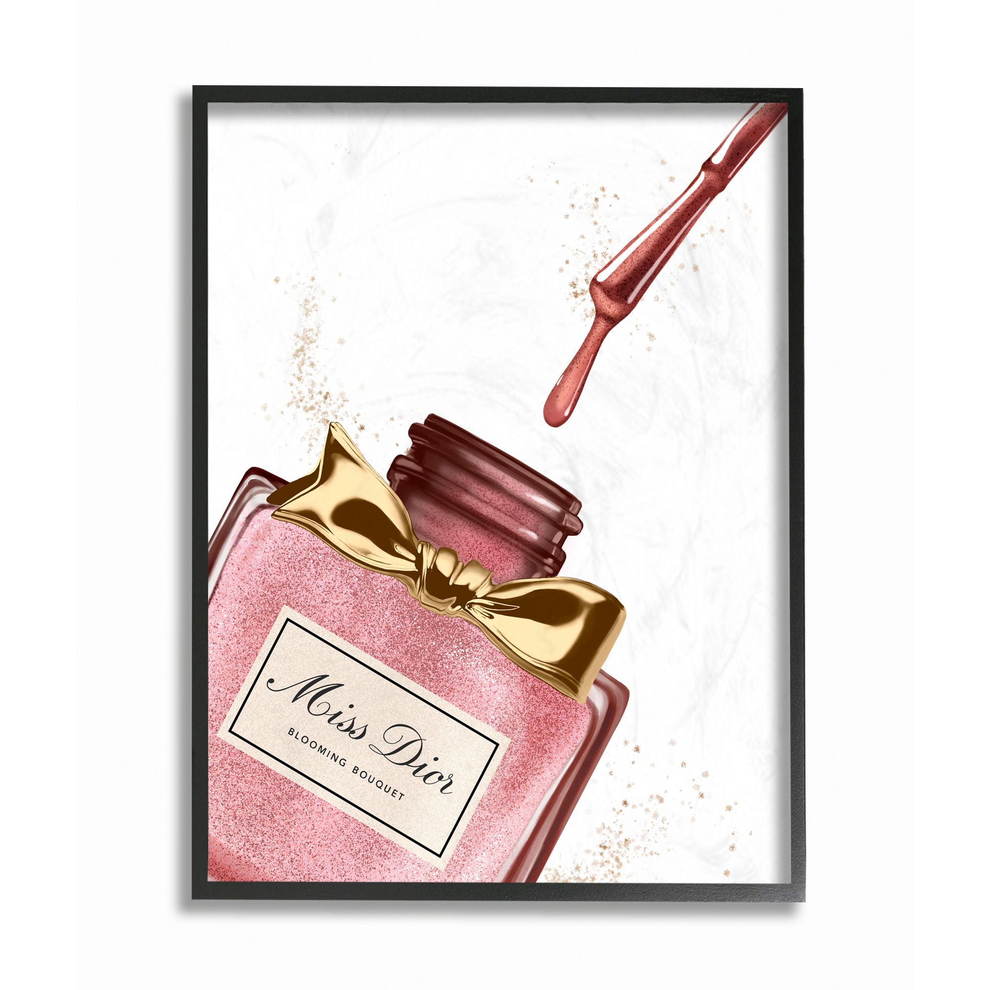 Stupell Industries Makeup Nail Polish Brush Pink Gold Drip Fashion