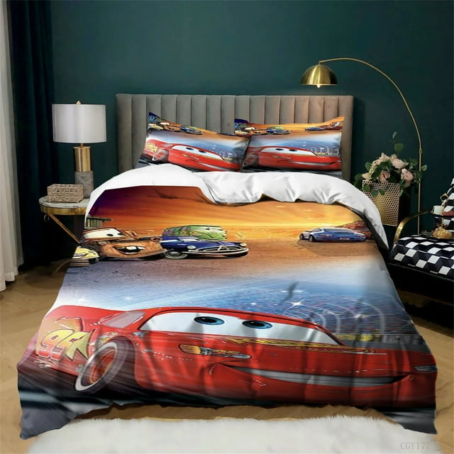 Duvet Cover Set 3 Pcs,Lightweight Comforter Set Classic Graphic Bedding Set Ultra Soft All-Season Cars for Kids Quilt Cover