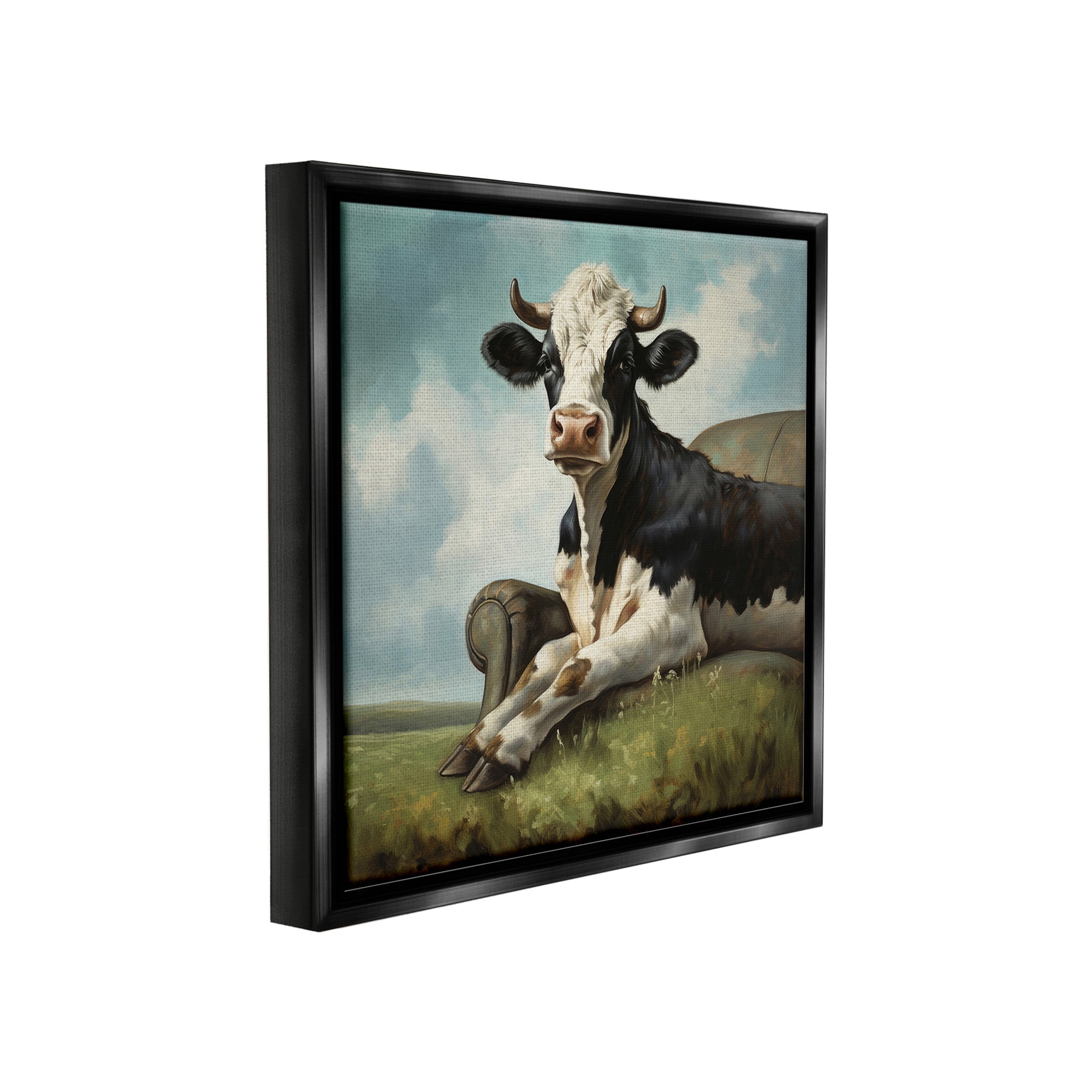 Stupell Industries Cow on Country Couch Animals & Insects Painting Black Floater Framed Canvas Art Print Wall Art, 25 x 25