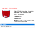thumbnail image 2 of Right Tail Light Assembly - Compatible with 1988 - 1991 Chevy C1500 1989 1990, 2 of 2