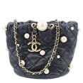 thumbnail image 1 of Pre-Owned Chanel About Pearls Mini Quilted Lambskin Leather Drawstring Bucket Crossbody Bag Black, 1 of 13