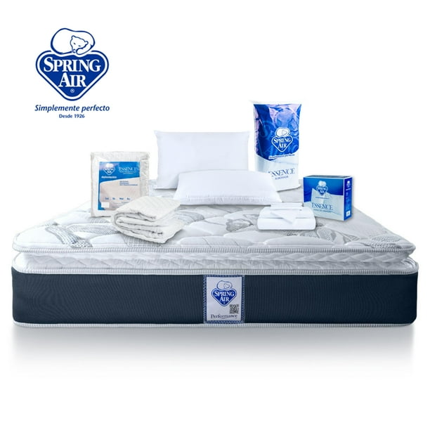Paquete Colchón Queen Size Spring Air Smith Sp + Almohadas Peach Feel + Protector de Colchón Queen + Sabanas Queen Size