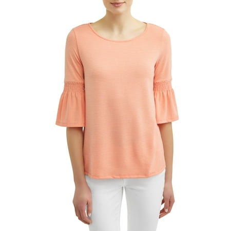 Smocked Woven Shirt - Women's Smocked Bell Sleeve Top