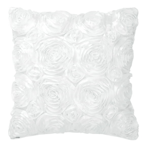 PiccoCasa 3D Faux Silk Satin Rose Throw Pillow Cover 16x16 inch Snow White, 1PCS